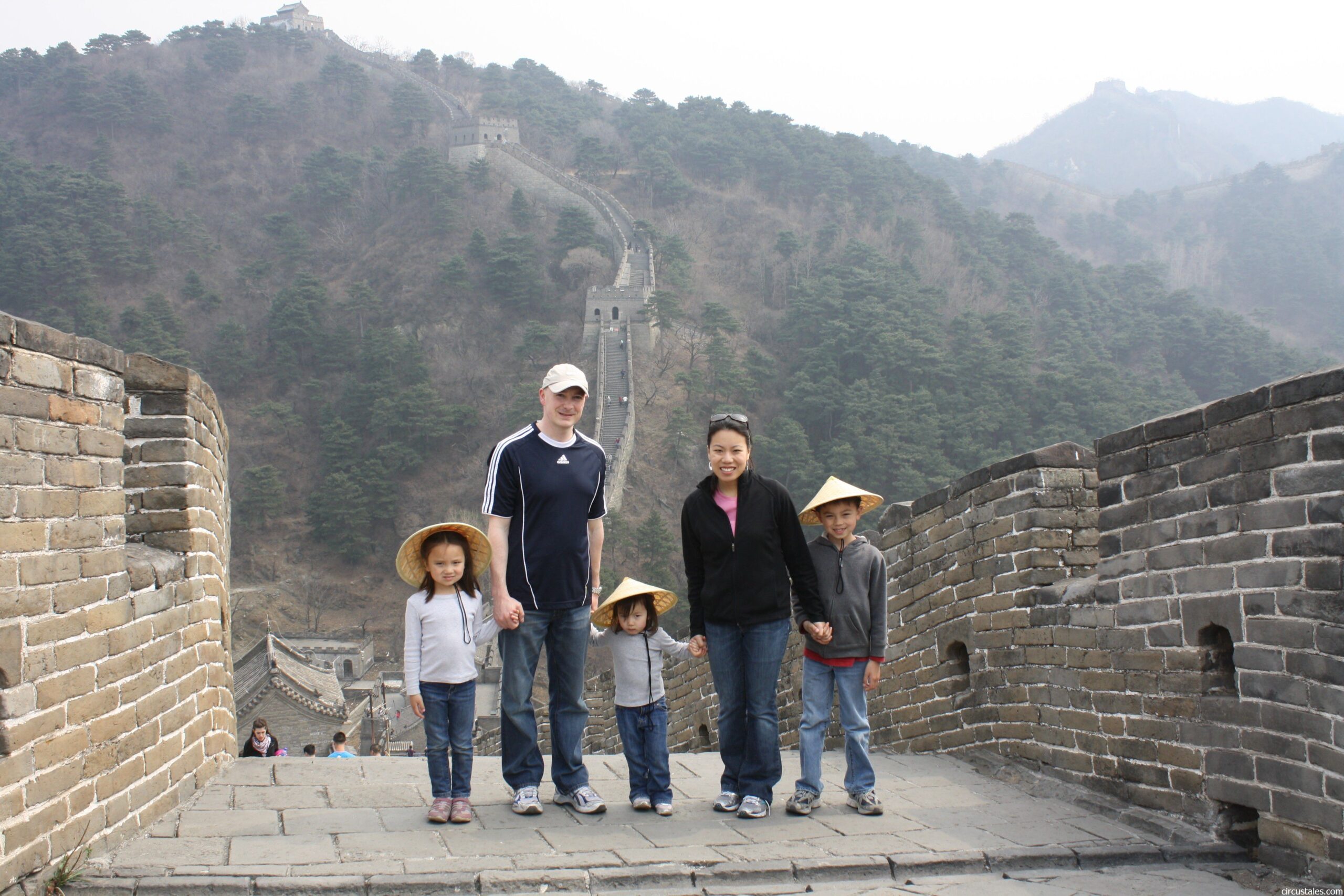 photo of happy tourists on Great Wall
